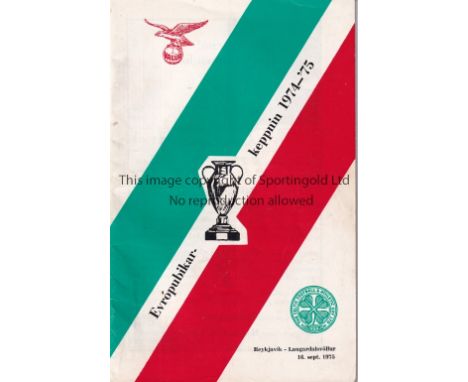 CELTIC       Programme Valur v Celtic ECWC in Reykjavik 16/9/1975. No writing. Generally good     