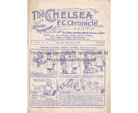 CHELSEA  / STOKE   Programme Chelsea v Stoke City  22/3/1930. Not ex Bound Volume. Light staple rust and folds. No writing.  