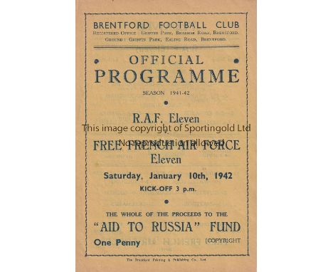 R.A.F. V FREE FRENCH AIR FORCE 1942 AT BRENFORD FC   Programme for the match on 10/1/1942. RAF included Ted Drake of Arsenal 