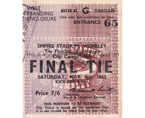 1963 FA CUP FINAL      Ticket for Manchester United v Leicester Entrance 65 Turnstile G.   Good