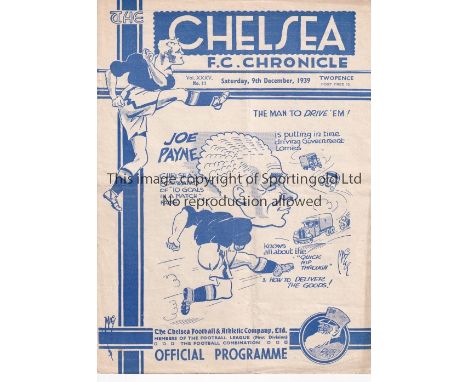 CHELSEA        Home programme v Aldershot 9/12/1939 . War League. 4 Page. Light horizontal fold. No writing. Good         