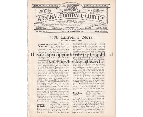 ARSENAL / LEEDS      Four page programme Arsenal v Leeds United 20/12/1924. Ex Bound Volume. Generally good