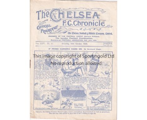 CHELSEA  / READING   Programme Chelsea v Reading  26/10/1929. Not ex Bound Volume. Light staple rust. No writing.  Generally 