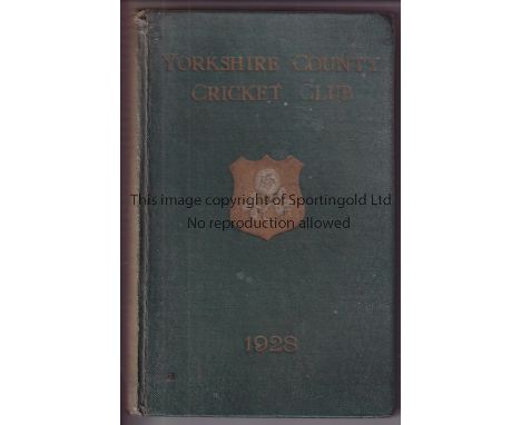 YORKSHIRE CRICKET      Yorkshire County Cricket Club Yearbook 1928. 36th Issue. Some very light fading at spine. Lacking blan