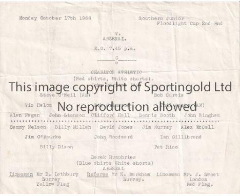 CHARLTON ATH. V ARSENAL     Small single sheet programme for the SJFC match at Charlton 17/10/1966, folded.    Generally good