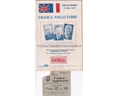 FRANCE v ENGLAND         1949 France v England (Friendly) played 22 May 1949 at Stade Yves-du-Manoir, Colombes. Rare official