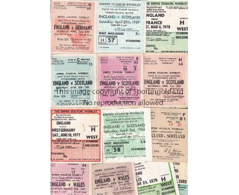 ENGLAND SCHOOLS TICKETS     Thirteen match tickets for England Schools games at Wembley, 1950- 1982 plus ticket for England Y