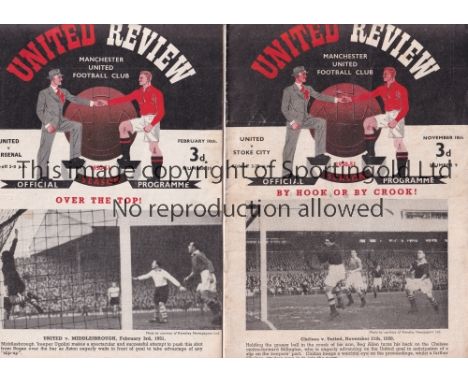 MANCHESTER UNITED;  Two home Programmes, v Stoke City 18th November 1950 and v  Arsenal 10th February 1951 FA Cup.   Generall