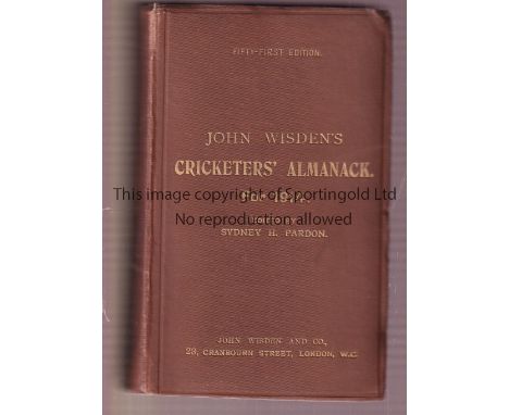 CRICKET WISDEN      Original publishers hardback  John Wisden Cricketers' Almanack for 1914. 51st Edition. Paper abrasion on 