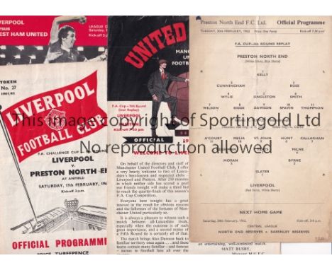 LIVERPOOL     A collection of 14 Liverpool programmes 5 homes and 9 aways to include all 3 FA Cup ties v Preston 1961/62 incl