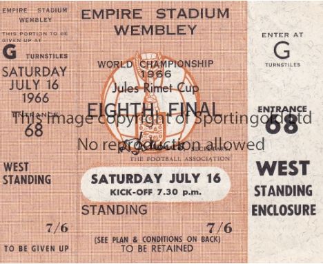 1966 WORLD CUP ENGLAND        Unused ticket for Wembley 16/7/1966 England v Mexico.    Good