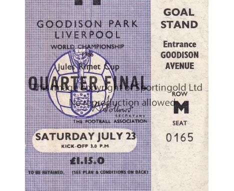 WORLD CUP 1966 TICKET      World Cup Quarter Final Ticket Portugal v North Korea at Everton 23/7/1966. Famous match where Nor