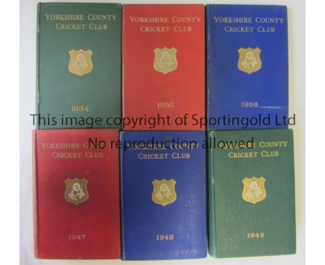YORKSHIRE CRICKET      A collection of 6 Yorkshire County Cricket Club Yearbooks 1934,1935,1936,1947,1948 and 1949. All compl