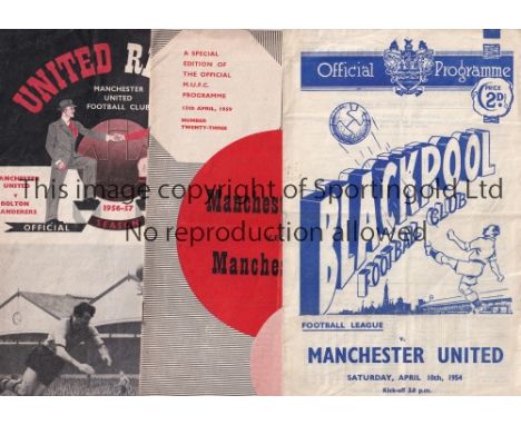 MAN UNITED     Three Manchester United programmes from the 1950's. Homes (both with tokens) v Bolton 1956/57 (score/scorers),