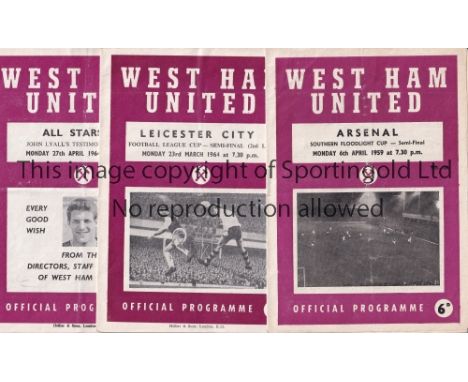 WEST HAM UNITED    Home programmes,16 Cup Matches v Arsenal, Southern Floodlit Cup SF 68-69, v Leicester C FLC SF 63-64, John