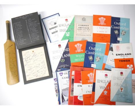 A collection of sports autographs and programmes, comprising an autograph album containing a good quantity of Rugby signature