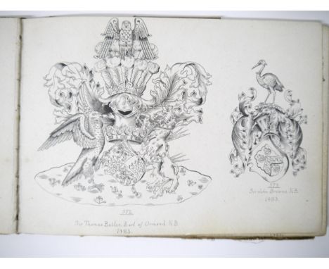 (Heraldry.) A circa late C19th/early C20th album containing examples of finely executed manuscript pen &amp; ink heraldic cre