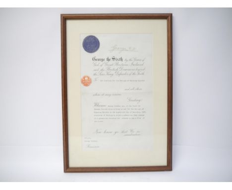 George VI (1895-1952), King of the United Kingdom 1936-1952, document signed "George R I" as King, 23 February 1938, black in