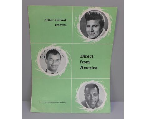Rock and roll signed pages by Johnny Burnette, Clyde McPhatter, with programme and ticket for the show Direct From America 
