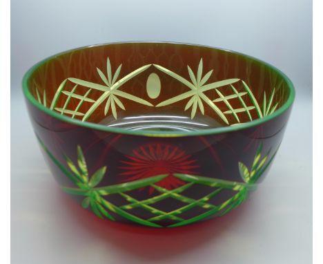 A uranium and ruby cut glass bowl, 23cm diameter 