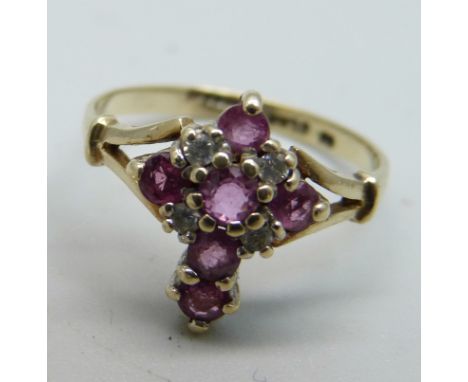 A 9ct gold, ruby and white stone dress ring, 1.7g, M 