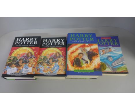 Four Harry Potter novels, two first edition 