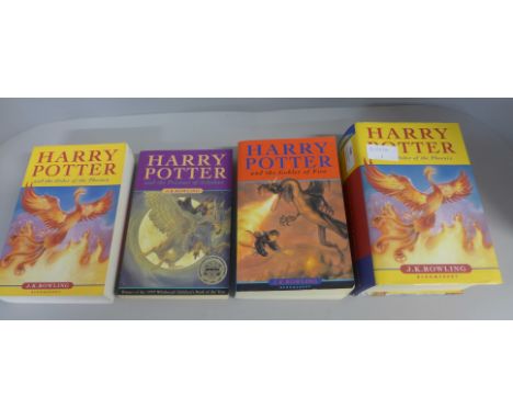 Four Harry Potter novels, one first edition 