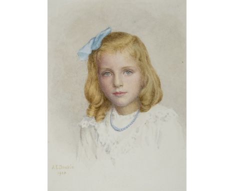 *Donkin (Alice Emily, 1850- ). Portrait of an unidentified young girl, 1920,  watercolour on paper, head and shoulders, full 
