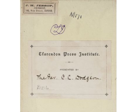 [Dodgson, Charles Lutwidge, 'Lewis Carroll', 1832-1898]. On Consumption, and Tuberculosis of the Lungs: Their Diagnosis, Caus