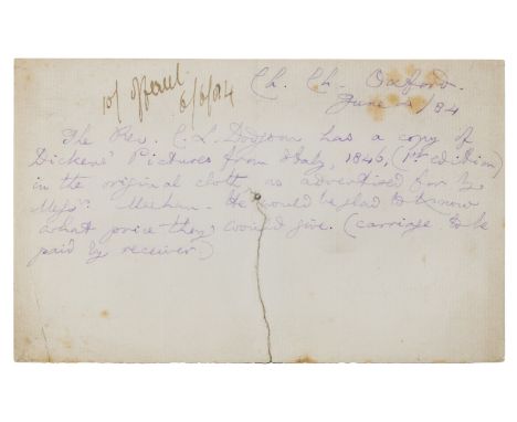 Dodgson (Charles Lutwidge, 'Lewis Carroll', 1832-1898). Autograph note in the third person, Christ Church, Oxford, 8 June 188