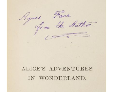 Dodgson (Charles Lutwidge, 'Lewis Carroll' ). Alice's Adventures in Wonderland, Twenty-First Thousand, Macmillan, 1870, inscr