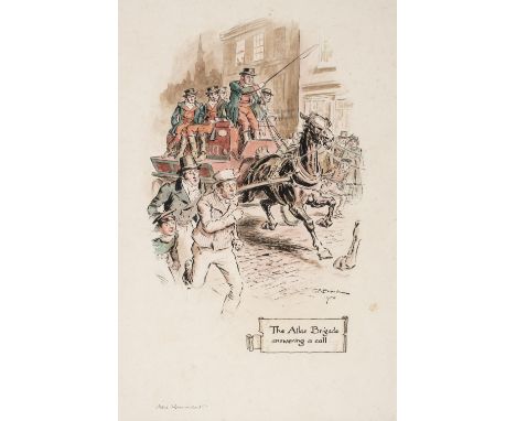 *Brock (Charles Edmund, 1870-1938). The Atlas Brigade answering a call, 1908, watercolour on artist's board, showing a horse 