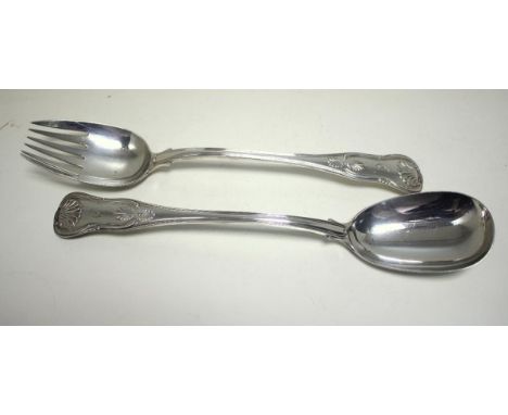 A George IV pair of silver King's pattern salad servers, by William Eley & William Fearn, London 1821, initialled 'D', 29.5cm