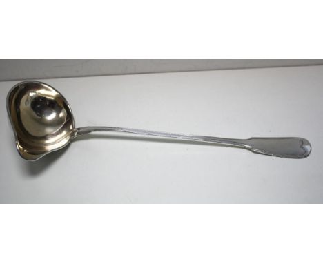 A mid to late 19th century Austro-Hungarian silver fiddle and thread pattern soup ladle, no maker's mark, stamped 13, the pea