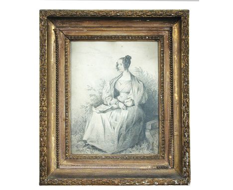 T Colson (British, 19th Century) Portrait of a lady, three-quarter length, seated in a garden signed lower right “T Colson 18