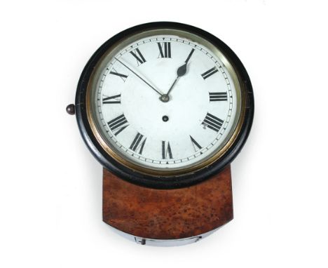 A 19th century drop dial wall timepiece, the mahogany case with replacement side door, 8 inch (20cm) enamel dial with Roman n