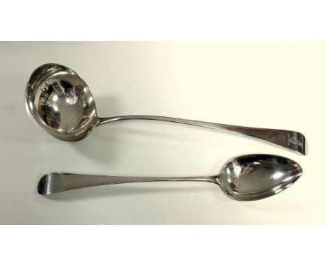 A George III silver Old English pattern soup ladle, by William Sumner, London 1796, crested, 32.5cm, 6.6oz together with a Ge