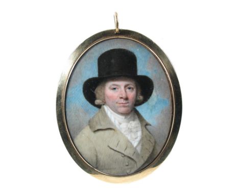 English School (18th Century) Portrait miniature of a Gentleman, said to be Joseph Houlton, dressed in a beige jacket with wh