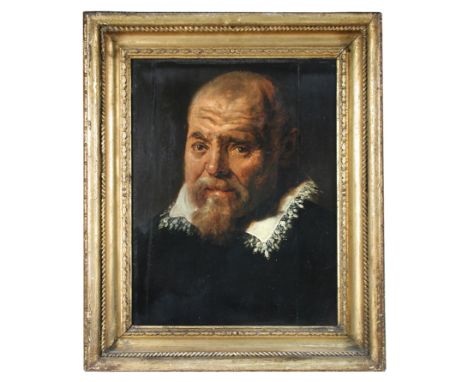 Flemish School Portrait of a bearded gentleman in a lace-trimmed collar and black jacket oil on panel 46 x 36cm (18 x 14in). 