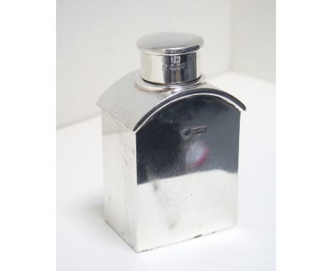 A late Victorian silver tea caddy flask, by William Hutton & Son, Sheffield 1900, the plain rectangular body below arched sho