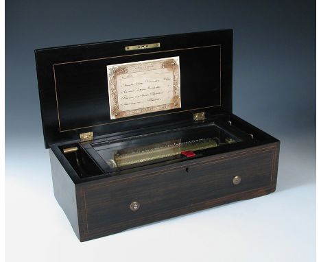A Nicole Freres four air rosewood musical box, serial no. 42863, crank wind 20.5cm barrel, comb marked ‘Nicole Freres’, origi