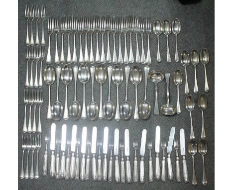 A part service of mainly Edwardian silver Old English pattern flatware, by D & J Welby, London, comprising:- eighteen three t