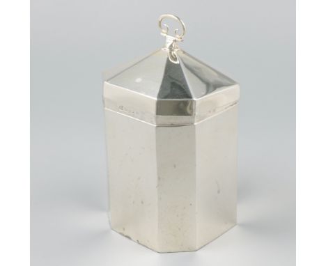 Large tea caddy with flexible handle finial and gilding inside. United Kingdom, Birmingham, A &amp; J Zimmerman Ltd (Arthur &
