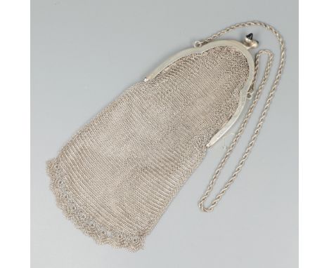 Beautiful model with sleek frame, chain mail pouch and carrying chain. Germany, Pforzheim, Lutz &amp; Weiss, mid 20th century