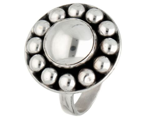 Hallmarks: sterling, Denmark, N.E. From, 925S. In good condition. Ring size: 18.5 mm / 58 mm, width: 2.1 cm. Weight: 8.20 gra