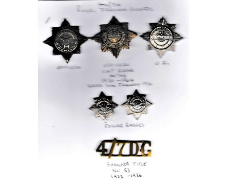 4th/7th Dragoon Guards Cap Badges (3) including: Officers and O.R's (G/m, w/m &amp; silver-plate) with Collar Badges and Shou