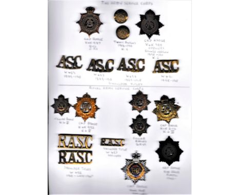 The Army Service Corps and Royal Army Service Corps Collection including: two Victorian Cap Badges Other Ranks and Officers K