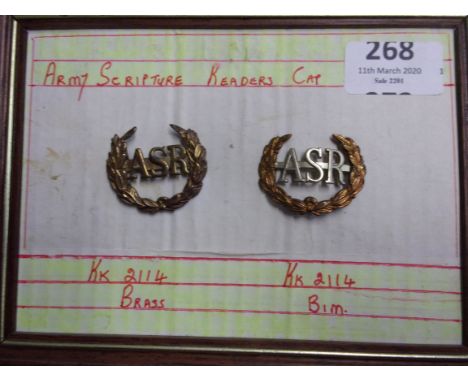 Army Scripture Readers Cap Badges (Bi-metal and Gilding-metal variants), sliders and lugs. K&amp;K: 2114