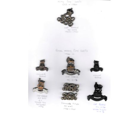 Army Pay Corps Cap, Collar Badge and shoulder title Collection (8) 1902-1920 Issue Cap Badge K&amp;K: 1035, WWII Issue Cap Ba
