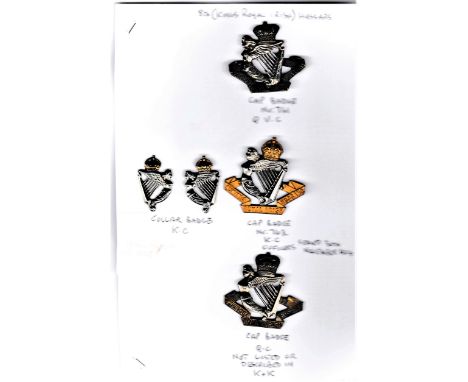 8th (King's Royal Irish) Hussars Cap Badges QVC, KC &amp; QC (Bi-metal) K&amp;K: 761, 762 with a pair of KC Collar Badges. 